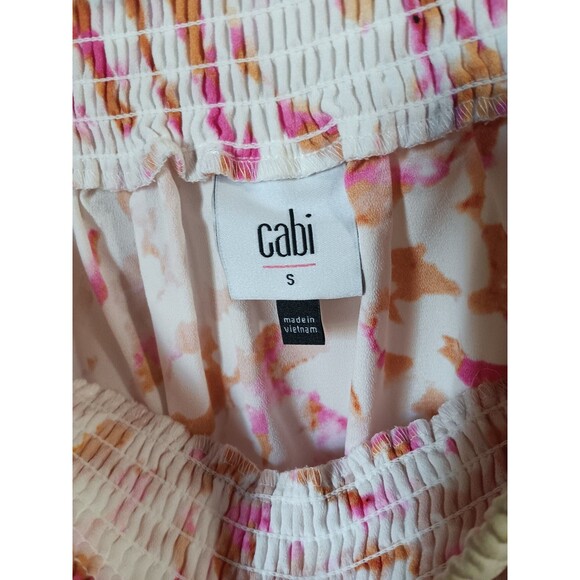 Cabi Size Small 'Drop-Off' Multicolor Terracotta Pink Printed Smocked Blouse Top - Picture 5 of 8